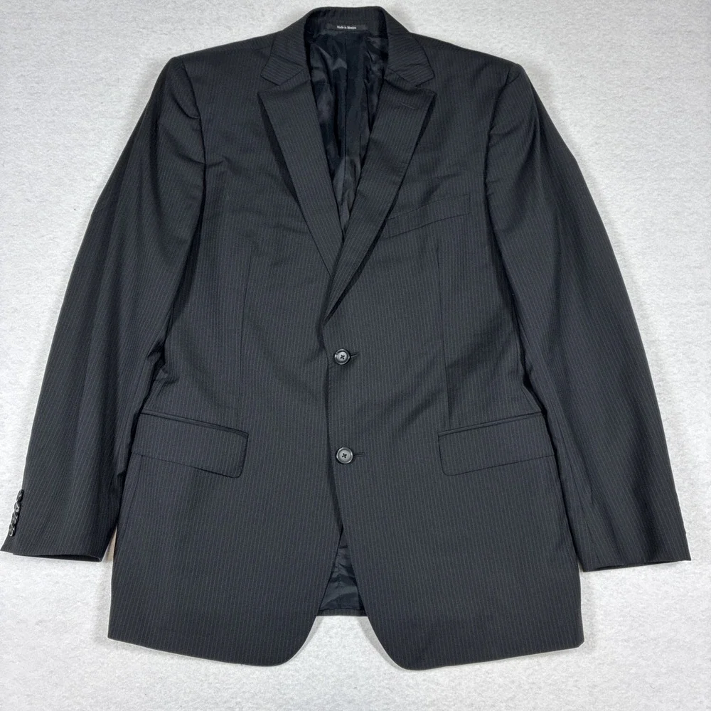 Z Zegna Mens Black Pinstripe Suit Jacket Blazer Two Button Notch Lapel 52R